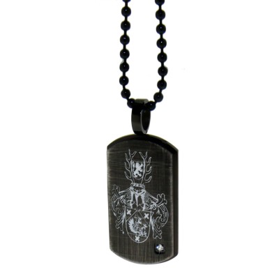 Dog Tag Anhänger mit Kristall, Antik-Look schwarz mit Gravur