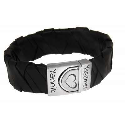 Lederarmband mit Gravur geflochten schwarz