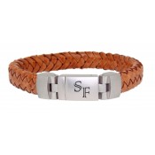 Geflochtenes Echtlederarmband hellbraun mit Gravur