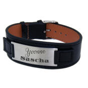 Lederamband aus schwarzem Glattleder SILVER mit Gravur