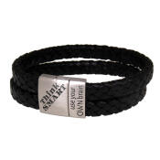 Geflochtenes Lederarmband schwarz mit Gravur